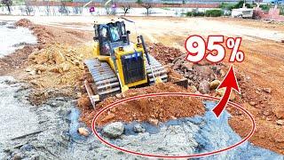 Ep28| Excellent Techniques Process 95% Land Filling Complete Soon By Dump Truck & Dozer Pushes Stone