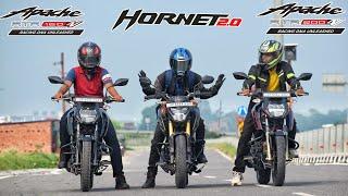 Honda Hornet 2.0 vs Apache 160 4v vs Apache 200 4v | Drag Race |  Who Wil Win ?