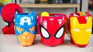 HUGE Spiderman Surprise Toys Bucket Captain America Iron Man Surprise Eggs Boy Toys Kinder Playtime