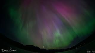 Aurora fisheye time lapse highlights with soundtrack. May 10-11, 2024, Cle Elum Lake, Washington