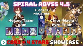Chiori C0R1 + Navia C0R1 + 4 Stars Only / Heizou Taser - Floor 12 9* - NEW Spiral Abyss 4.5