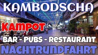 Kampot Cambodia, Stadtrundfahrt bei Nacht, Bars, Restaurant, Kreisel