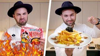 Italian Chef makes Korean “Carbonara Fire Noodles” Gourmet!