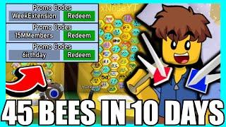 I GOT 45 BEES IN 10 DAYS WITH CODES | ROBLOX Bee Swarm Simulator Noob to Pro Series Episode 24