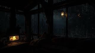 Sleep in Cozy Tree House at Night | Rain and Fireplace Sounds for Relaxing