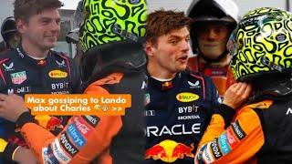 Max Verstappen gossiping to Lando Norris about Charles Leclerc after Qualifying | #SpanishGP BTS