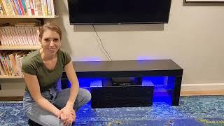 UNBOXING AND REVIEW high gloss TV Stand with LED Light Entertainment Center