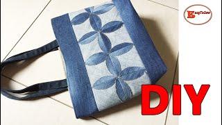 DIY LARGE UNIQUE DENIM TOTE BAG SEWING TUTORIAL | TOTE BAG MAKING AT HOME