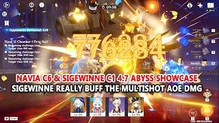 Sigewinne C1 ft Navia C6 4.7 Abyss Showcase - Sigewinne Really Buff the Multishot AOE DMG