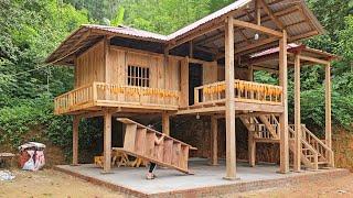 The girl reinstalled the wooden house stairs, cleaned and harvested pineapples to sell