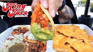 EATING KING TACO CARNE ASADA TACOS, AL PASTOR SOPE & CHEESY NACHOS MUKBANG