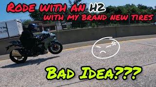 ZX6R WITH NEW TIRES RIDES WITH AN H2 | MOTOVLOG