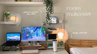 aesthetic room makeover  korean style bed + pinterest-inspired desk