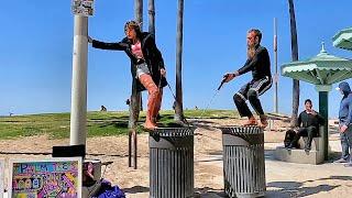 Venice Healer Daisy's Solar Eclipse Trash Can Performance Art