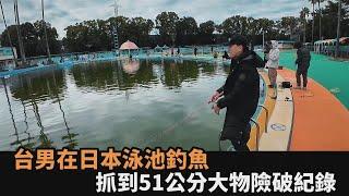 刷新三觀！台男遊日本竟在泳池垂釣　抓到51公分大物險破紀錄－全民話燒