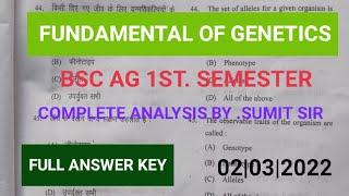 GENETICS BSC AG 1ST. SEMESTER COMPLETE ANSWER KEY BY SUMIT YADAV