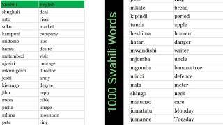 1000 Swahili Words (662 - 752 Swahili Nouns)