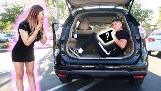I HID IN MY GIRLFRIENDS TRUNK AND SURPRISED HER WITH AN ANIMAL!!!