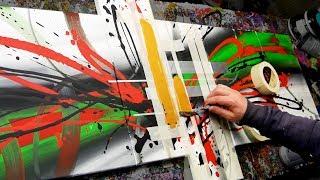 Abstract Painting Demo Acrylics using brush, knife, masking tape - Oxys - John Beckley