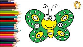 How to draw a butterfly. Coloring page/Drawing and painting for kids. Learn colors.