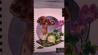 Wanted to share this #cute #frog sitting under a #Mushroom from my #Watercolor #sketchbook #shorts