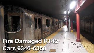 ⁴ᴷ⁶⁰ Fire Damaged R142 Subway Cars 6346-6350 being towed to 207th Street Yard