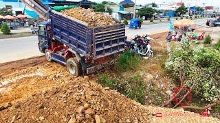 Nice job! filling corner complete by 5ton dump trucks dumping gravel soil and d31p bulldozer pushing