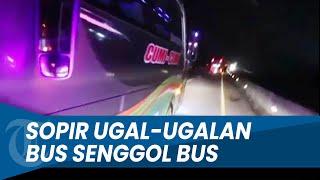 MEMBAHAYAKAN! Bus Nyalip Ugal-ugalan hingga Senggol Bus Lain di Jalan Tol