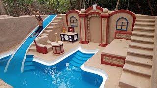 Hard Work to Build Million Dollars Tunnel Water Slide Park into Swimming Pool House Underground