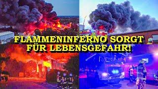 +++ FLAMMENINFERNO SORGT FÜR LEBENSGEFAHR +++ 8000m² LAGERHALLE IN VOLLBRAND | 400 FEUERWEHR-KRÄFTE