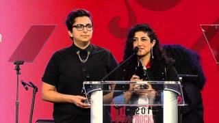 2016 She Rocks Awards: Becky Gebhardt & Mona Tavakoli (Rock Camp for Girls) Accept Awards