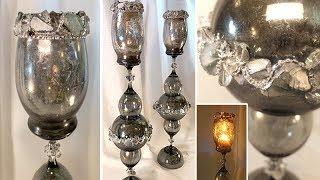 Diamond & Crystal Black Mercury Glass Candle Stands - Dollar Tree DIY