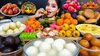 Eating Rasgulla,Gulab Jamun,Rasmalai,Motichur Laddu,Kheer,Jalebi Indian Sweets ASMR Eating Mukbang