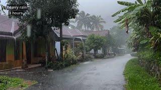 Heavy rain and thunder hit the Indonesian countryside||time to sleep and relax||rain video