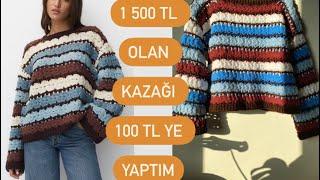 1 500 TL olan Meşhur Pull&Bear Kazağı 100 TL ye Yaptım #challenge #diy #crochet #handmade