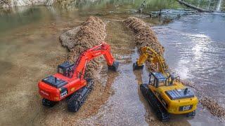 Story Line : RC Excavator CAT And Hitachi WL Toys 16800 Making Estuary (Muara Sungai)