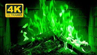  Halloween Fireplace 4K (12 HOURS). Green Fireplace with Crackling Fire Sounds