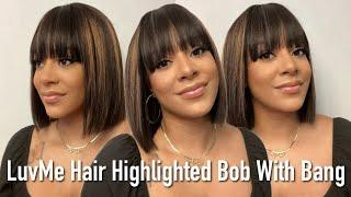 LuvMe Hair Yaki Straight Highlighted Bob With Bangs | Throw On And Go | Install And Review