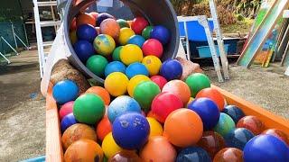 Marble run race ASMR  Straight long course rain gutter + handmade wooden slope & billiard balls