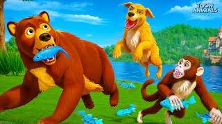 Crazy Monkey and Bear’s Fish Heist Adventure vs Dog | Comedy Animal Cartoons 2024!