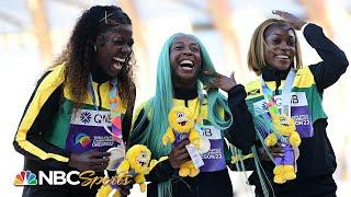 Medal Ceremony: Fraser-Pryce, Jackson, Thompson-Herah all smiles celebrating 100m podium sweep