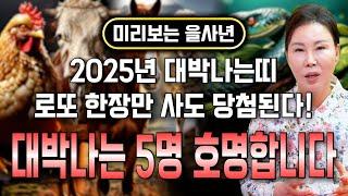 2025년 을사년 대박나는띠 오직 5명 호명합니다. 2025년 신년운세! 로또 한장만 사도 당첨되는 띠는?! 쥐띠 소띠 호랑이띠 토끼띠 닭띠 말띠 양띠 용띠 뱀띠 개띠 운세