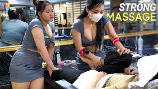 ASMR -  Powerful massage from two very cute girls - full service Vietnam barbershop