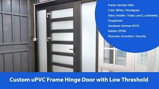 Custom uPVC Frame Hinge Door with Low Threshold, uPVC Frame Entry Doors