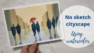 Easy cityscape watercolor painting for beginners with step by step instructions.