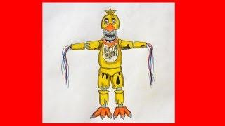 How to draw Withered Chica, five nights at freddy's, Как нарисовать Чику