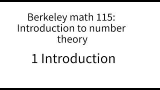 Introduction to number theory lecture 1.