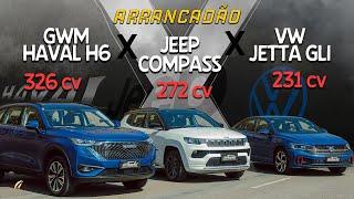 JETTA GLI x COMPASS 2.0 TURBO x HAVAL H6 NA ARRANCADA! Quem leva na guerra Sedã x SUV de R$ 250 mil?