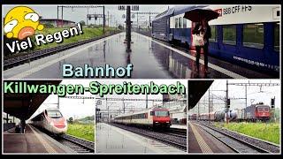 Viel Regen und Züge beim Bahnhof Killwangen-Spreitenbach | Kanton Aargau | Schweiz 2024