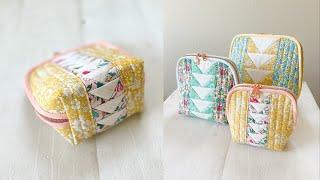 Flying Geese Pouch Trio tutorial | Zipper Pouch | Half Triangle Sewing